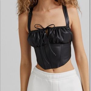 Bershka tie corseted faux leather crop top black